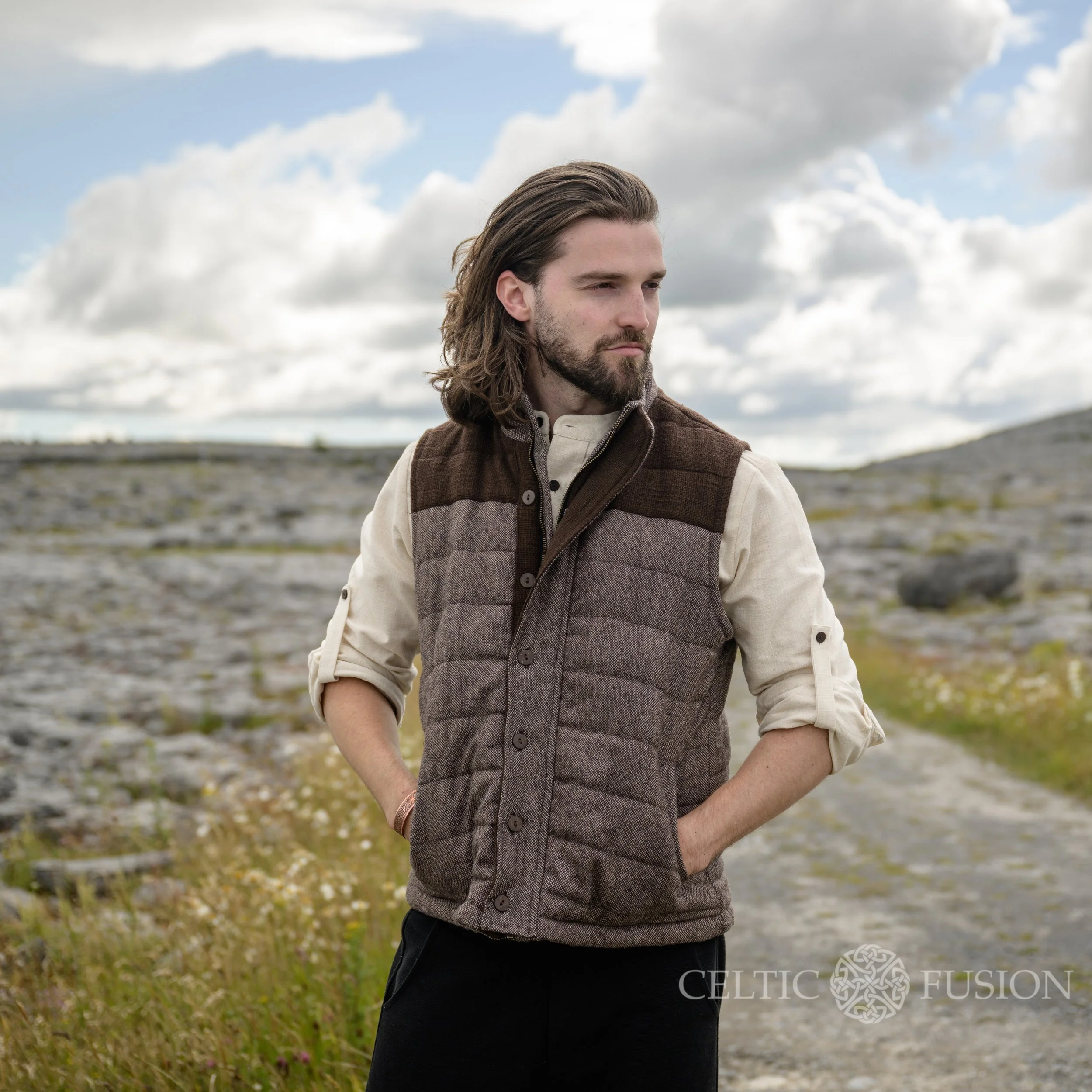 Tweed Sleeveless Jacket — Celtic Fusion ~ Folklore Clothing